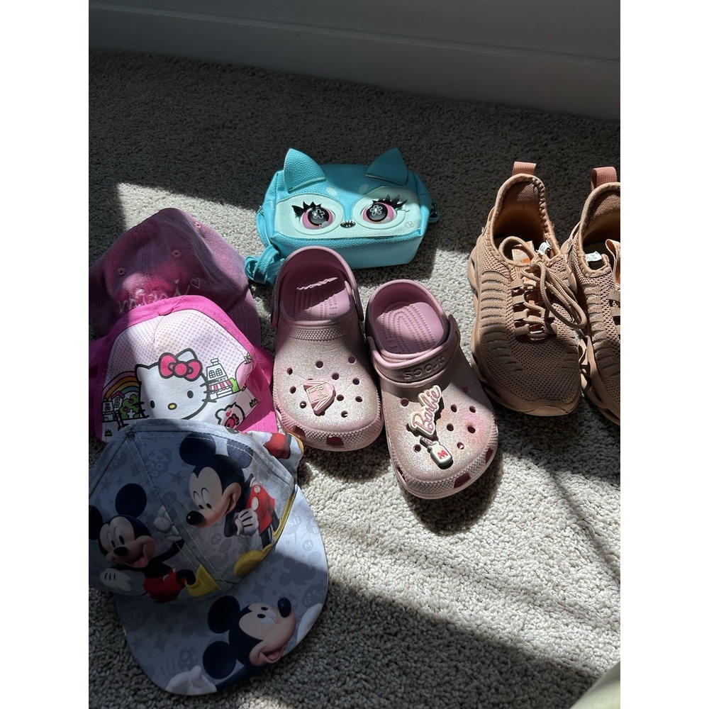 Girls Lot Crocs Barbie Shoes Caps Hello Kitty Mickey Mouse Bag Sneakers Kids 6/7